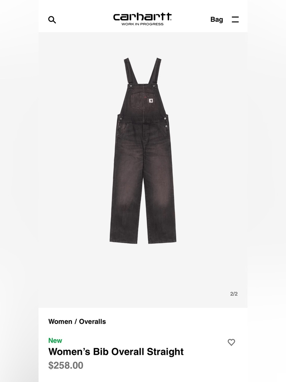 Carhartt Work in Progressive Gray Washed Denim Bib Overalls Barrel legs
